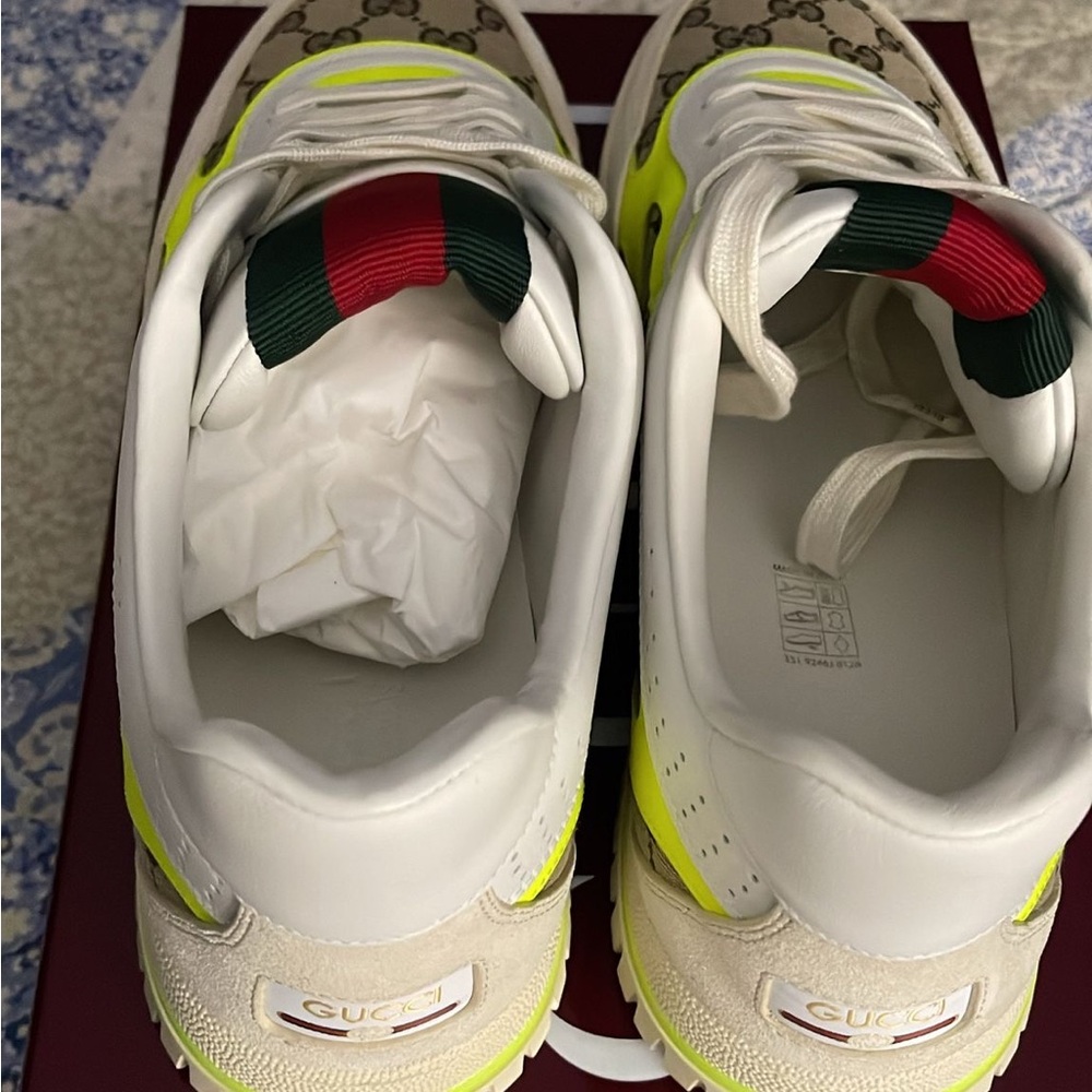 Gucci White and Neon Yellow Sneakers - Picture 3 of 6